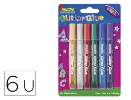Imedio Adhesivo Glitter Glue Tubo 10ml Blíster 6 Unidades Sin Disolventes Manualidades Decoración Creativa