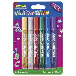 Imedio Adhesivo Glitter Glue Tubo 10ml Blíster 6 Unidades Sin Disolventes Manualidades Decoración Creativa