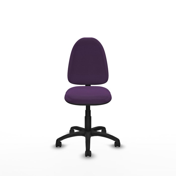 Silla de oficina Aýna con mecanismo Contacto permanente básico tapizada con Tela color Morado. Equipada con Base poliamida negra, Sin brazos y Ruedas de parqué