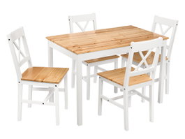GIFTDECOR Set de Mesa y 4 Sillas Blanco-Natural Madera de Pino