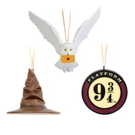 ERIK Set 3 Adornos Navidad Harry Potter Resina Pintados a Mano Colgantes Cinta Raso 7cm