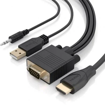 AISENS Cable Conversor A122-1014 HDMI a SVGA D-Sub HDB15 con Audio Jack 3.5mm, USB para Alimentación, Plug & Play, Full HD 1080p, 1.5 m, Negro