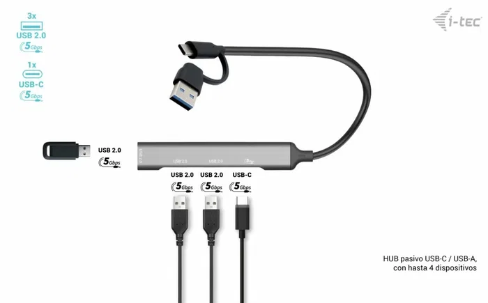 I-TEC Hub Metálico 4 Puertos con 1x USB-C 3.1 y 3x USB 2.0, Plata I-TEC Hub Metálico 4 Puertos con 1x USB-C 3.1 y 3x USB 2.0, Plata