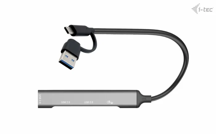 i-tec CAHUBMETALMINI4 Hub USB 3.2 Gen 1 de 4 Puertos, 1x USB-C + 3x USB 2.0, 5 Gbps, Metal Plateado, Compatible con Windows/macOS/Linux