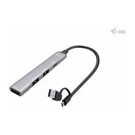 i-tec CAHUBMETALMINI4 Hub USB 3.2 Gen 1 de 4 Puertos, 1x USB-C + 3x USB 2.0, 5 Gbps, Metal Plateado, Compatible con Windows/macOS/Linux