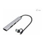 I-TEC USB Hub de 4 Puertos 1x USB 3.2 Gen 1 USB-C/A + 3x USB 2.0, Aluminio Plata, 5 Gbit/s, Android ChromeOS Windows MAC, 100 mm