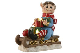 DKD Home Decor Figura Navidad Tradicional Rojo Verde LED Magnesia Trineo Elfo 18 x 35 x 33 cm