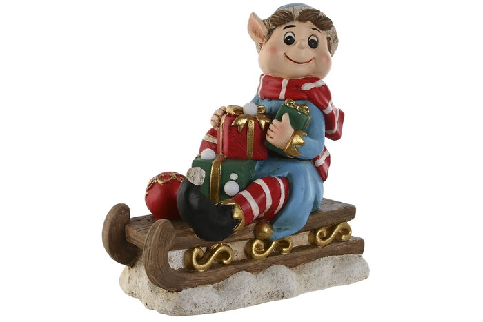 DKD Home Decor Figura Navidad Tradicional Rojo Verde LED Magnesia Trineo Elfo 18 x 35 x 33 cm