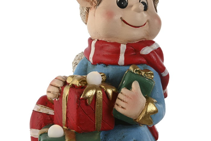 DKD Home Decor Figura Navidad Tradicional Rojo Verde LED Magnesia Trineo Elfo 18 x 35 x 33 cm