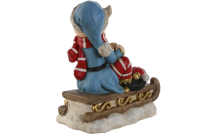 DKD Home Decor Figura Navidad Tradicional Rojo Verde LED Magnesia Trineo Elfo 18 x 35 x 33 cm