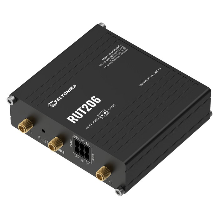 Teltonika RUT206 - Router Industrial 4G/LTE Compacto, Wi-Fi 4 (802.11n), Ethernet, Antenas Externas, Resistente (IP30) para Entornos Difíciles