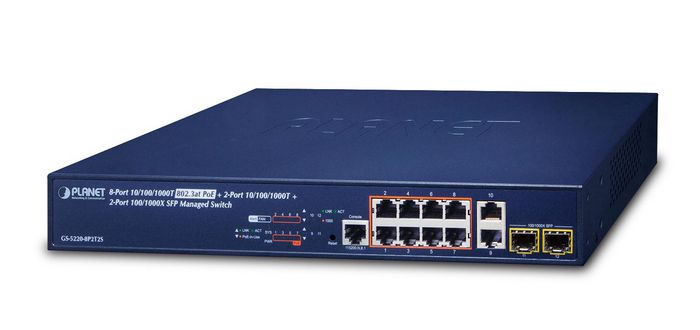 Planet GS-5220-8P2T2S Switch PoE Gigabit Gestionable L2+ 8 Puertos 10/100/1000T 802.3at + 2 RJ45 + 2 SFP Planet GS-5220-8P2T2S Switch PoE Gigabit Gestionable L2+ 8 Puertos 10/100/1000T 802.3at + 2 RJ45 + 2 SFP