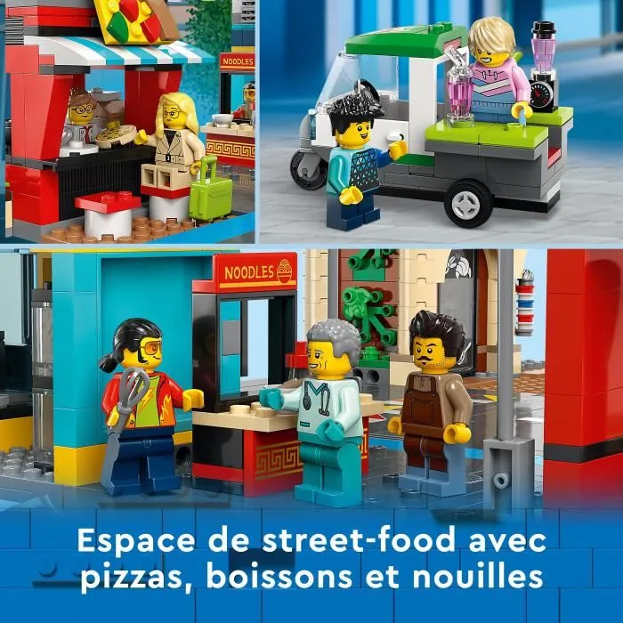 LEGO CITY 60380 El centro de la ciudad, juguete de modelos con peluquería, veterinario y hotel