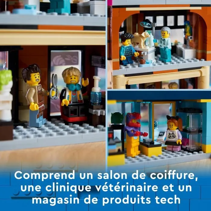LEGO CITY 60380 El centro de la ciudad, juguete de modelos con peluquería, veterinario y hotel