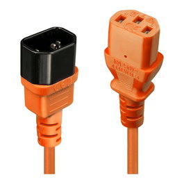 Lindy Cable de Extensión de Alimentación IEC, 1 metro, Naranja, IEC C14 a IEC C13, Aprobado VDE, para Ordenador, Monitor o UPS