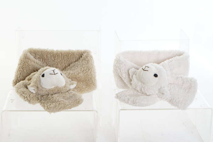 DKD Home Decor Bufanda Ovejitas Kids Blanco Marron Claro 75 x 12 x 8 cm (4 Unidades)