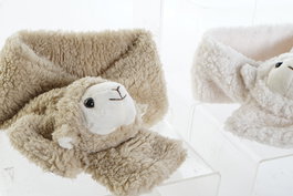 DKD Home Decor Bufanda Ovejitas Kids Blanco Marron Claro 75 x 12 x 8 cm (4 Unidades)