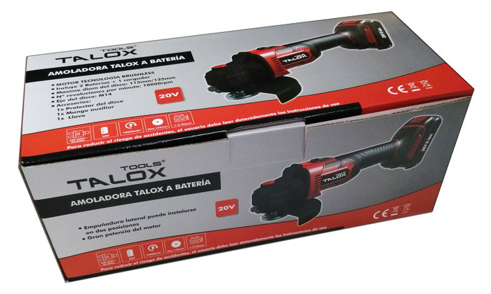 TALOX Amoladora 115 Profesional con 2 Baterías Li-Ion 20V 2Ah y Cargador