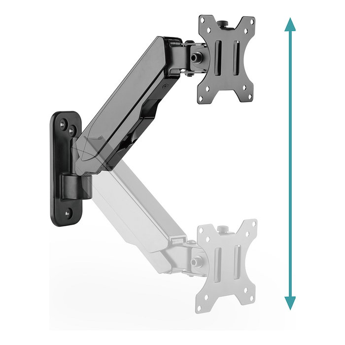 Digitus DA-70870? Brazo de Monitor Universal con Muelle de Gas para Montaje en Pared, Soporte para Pantalla Única, Negro