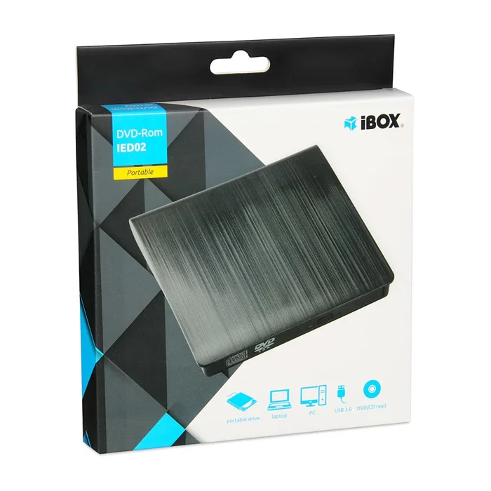 iBox IED02 Lector DVD-ROM Externo USB 3.0 Negro para Sobremesa y Portátil - Compatible con CD, DVD+R, DVD-R