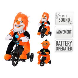 Basic & Co Figura de Halloween en Bicicleta con Sonido, Movimiento y Luz, Modelos Variados, 33 cm