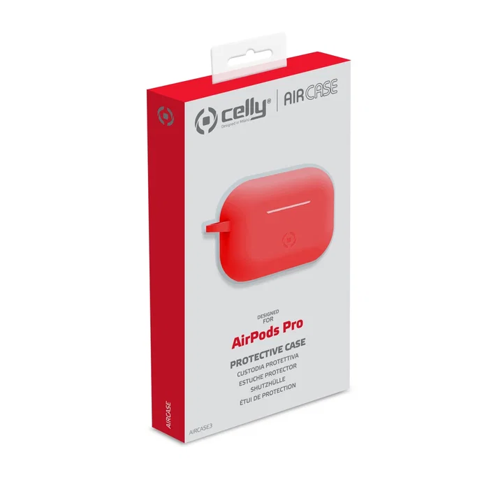 Celly AIRCASE3RD Funda Protectora de Silicona Roja Compatible con Apple AirPods Pro - Accesorio para Auriculares