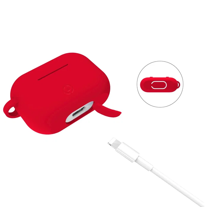 Celly AIRCASE3RD Funda Protectora de Silicona Roja Compatible con Apple AirPods Pro - Accesorio para Auriculares