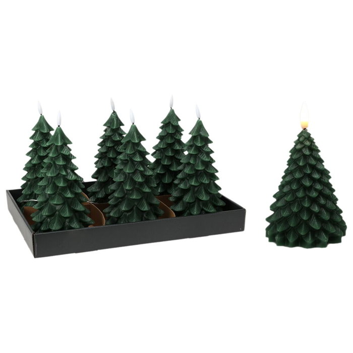 Basics Vela LED con efecto llama forma de abeto verde oscuro 19 cm