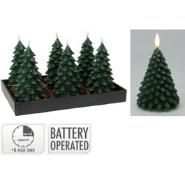 Basics Vela LED con efecto llama forma de abeto verde oscuro 19 cm