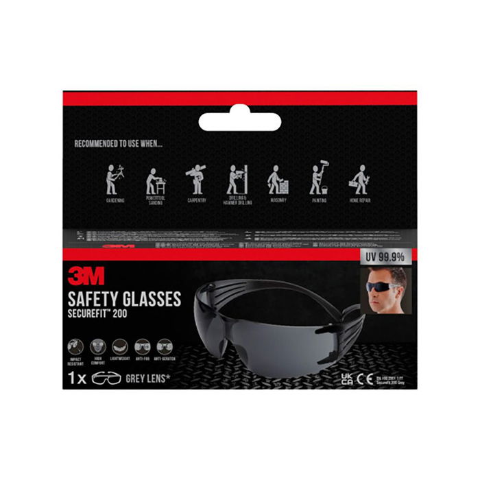 3M Gafas de Seguridad Securefit 200 Lente Gris Antivaho Resistente a Impactos