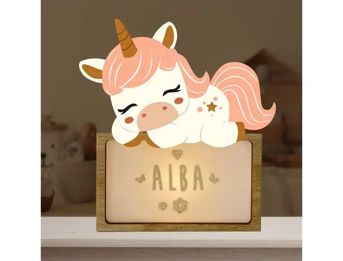 Wondee Lampara infantil personalizable Little Sleeping Unicorn, Luz quitamiedos, Madera sostenible, Regalo original Wondee Lampara infantil personalizable Little Sleeping Unicorn, Luz quitamiedos, Madera sostenible, Regalo original