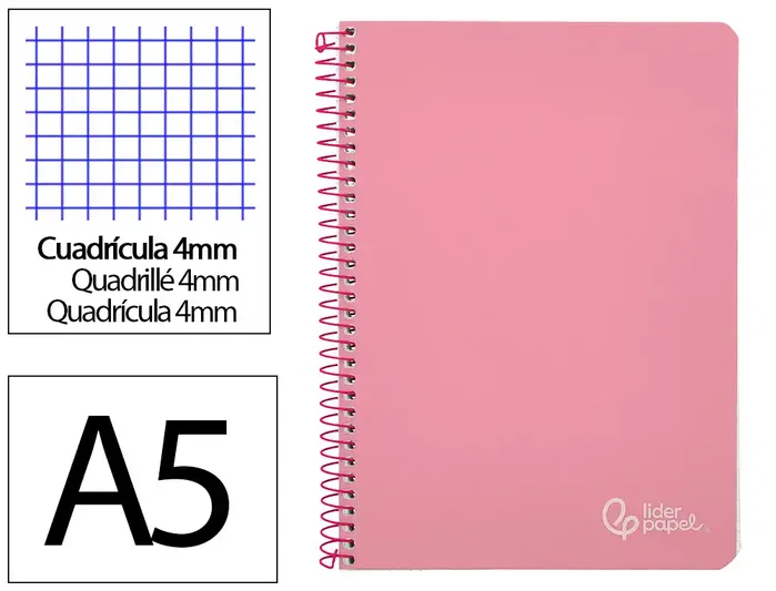Liderpapel Cuaderno Espiral Witty A5 Tapa Dura Rosa 80 Hojas 90g Cuadro 4mm Liderpapel Cuaderno Espiral Witty A5 Tapa Dura Rosa 80 Hojas 90g Cuadro 4mm