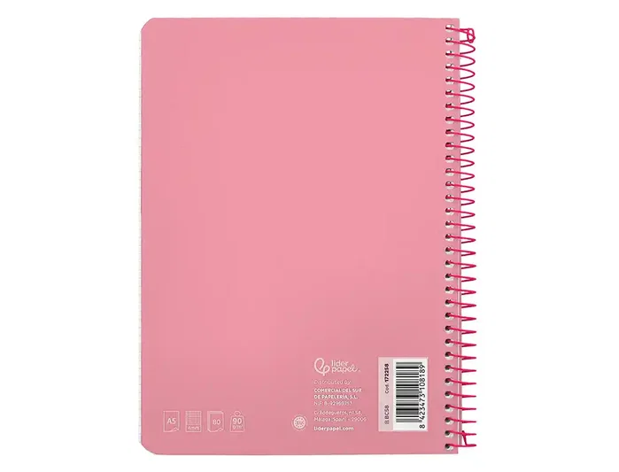 Liderpapel Cuaderno Espiral Witty A5 Tapa Dura Rosa 80 Hojas 90g Cuadro 4mm Liderpapel Cuaderno Espiral Witty A5 Tapa Dura Rosa 80 Hojas 90g Cuadro 4mm