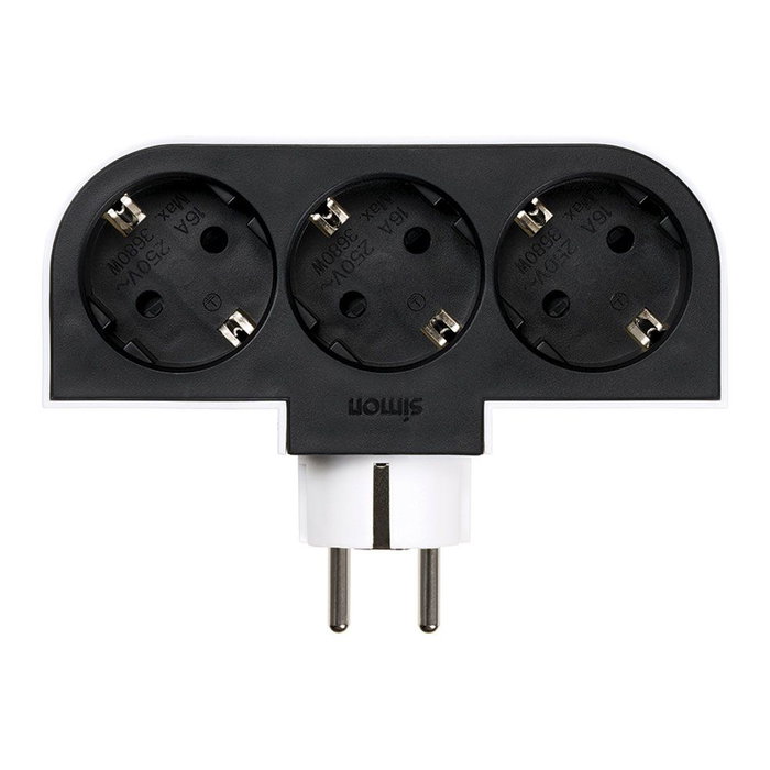 Simon Adaptador Giratorio Schuko 3 Tomas 16A 250V~ con Rotación 180° para Múltiples Espacios Simon Adaptador Giratorio Schuko 3 Tomas 16A 250V~ con Rotación 180° para Múltiples Espacios
