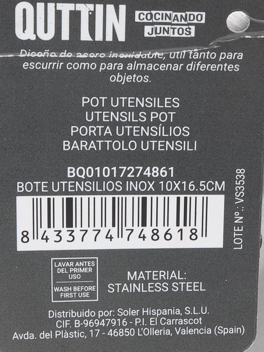 Quttin Set de 12 Botes para Utensilios Inox 10x16.5 cm