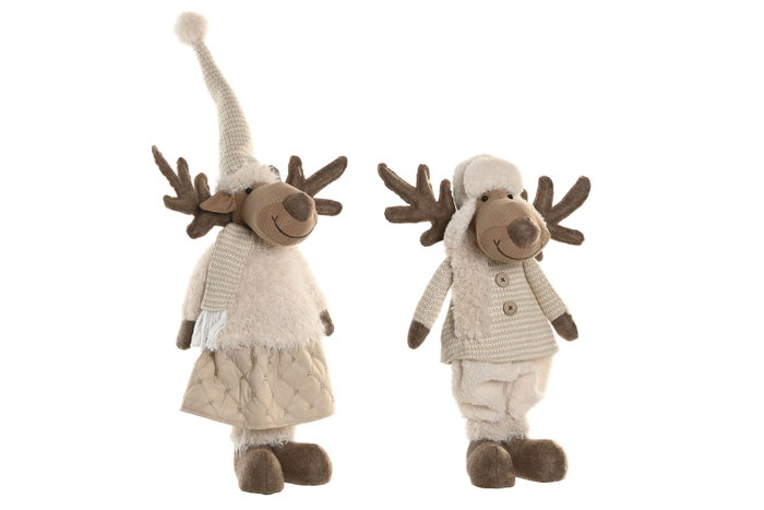 DKD Home Decor Figura Navidad Reno Extensible Blanco Beige 18 x 44 x 25 cm (2 Unidades)