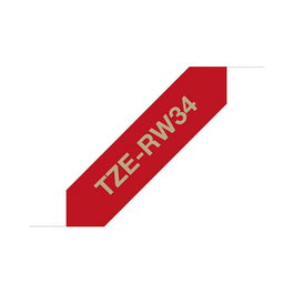 Brother TZe-RW34 Cinta para Etiquetadora P-touch Textil, Oro sobre Rojo, 12 mm x 4 m, Térmica
