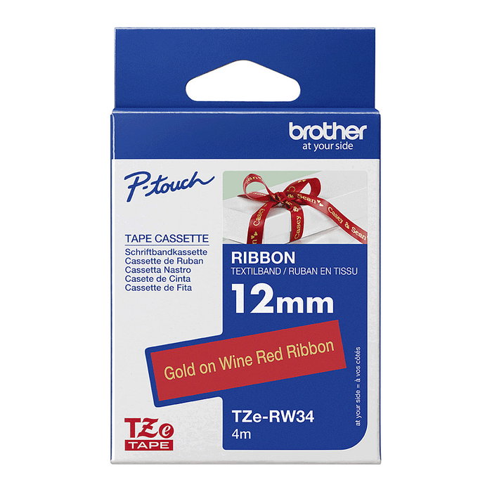 Brother TZe-RW34 Cinta para Etiquetadora P-touch Textil, Oro sobre Rojo, 12 mm x 4 m, Térmica Brother TZe-RW34 Cinta para Etiquetadora P-touch Textil, Oro sobre Rojo, 12 mm x 4 m, Térmica