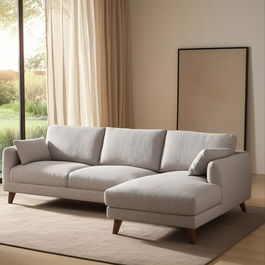 Sofá Chaise Longue Gris Tejido-Madera 240 X 155 X 86 cm