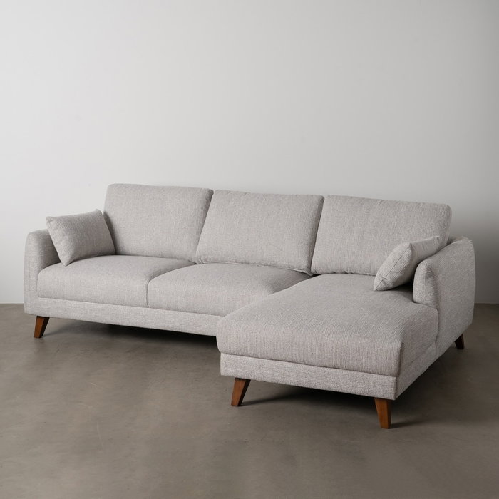 Sofá Chaise Longue Gris Tejido-Madera 240 X 155 X 86 cm