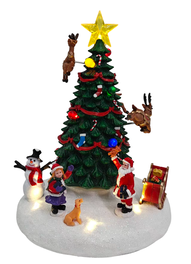 DKD Home Decor Árbol de Navidad con LED Multicolor y Movimiento Musical de Resina