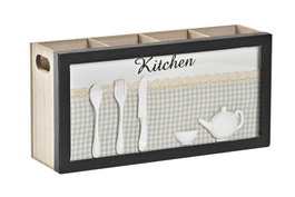 DKD Home Decor Cubertero de Madera y Cristal Café Vichy