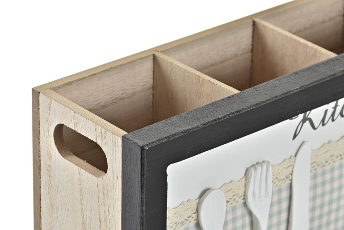 DKD Home Decor Cubertero de Madera y Cristal Café Vichy