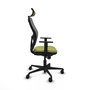 Silla de oficina Jorquera con mecanismo Sincro tapizada con Tela color Verde oliva y malla color Gris. Equipada con lumbar 1D, Brazos 1D, Cabecero 2D y Ruedas 65mm nailon