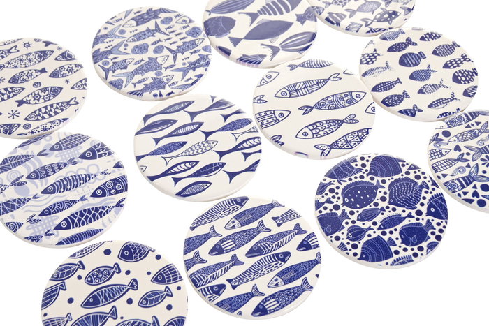 DKD Home Decor Posavasos de Dolomita y Corcho, Surtido de 12 Piezas