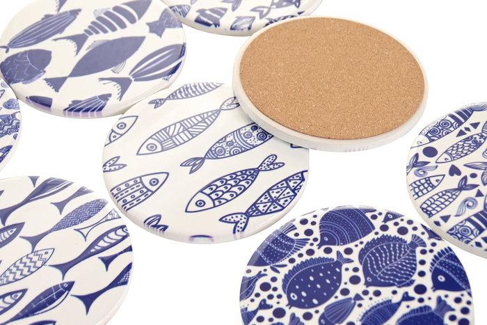 DKD Home Decor Posavasos de Dolomita y Corcho, Surtido de 12 Piezas