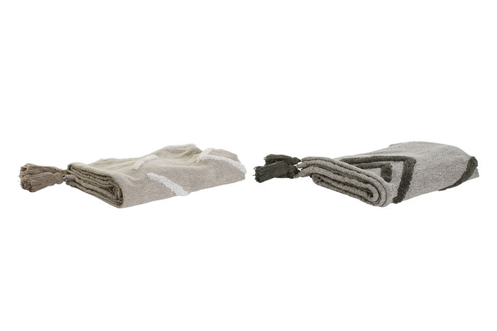 DKD Home Decor Plaid Scandi Beige Blanco 170 x 130 cm (2 Unidades) Algodon
