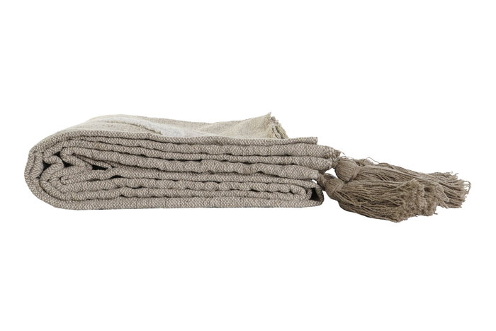 DKD Home Decor Plaid Scandi Beige Blanco 170 x 130 cm (2 Unidades) Algodon