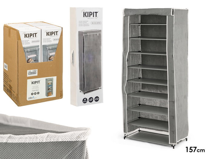Kipit Zapatero 9 Estantes Tela Gris 56 cm x 11 cm x 16 cm (Set de 6) Kipit Zapatero 9 Estantes Tela Gris 56 cm x 11 cm x 16 cm (Set de 6)