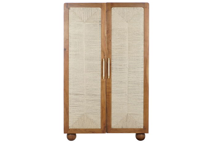 DKD Home Decor Armario Basant Ratan Acacia y Ratan Marron Oscuro Natural 102 x 46 x 175 cm